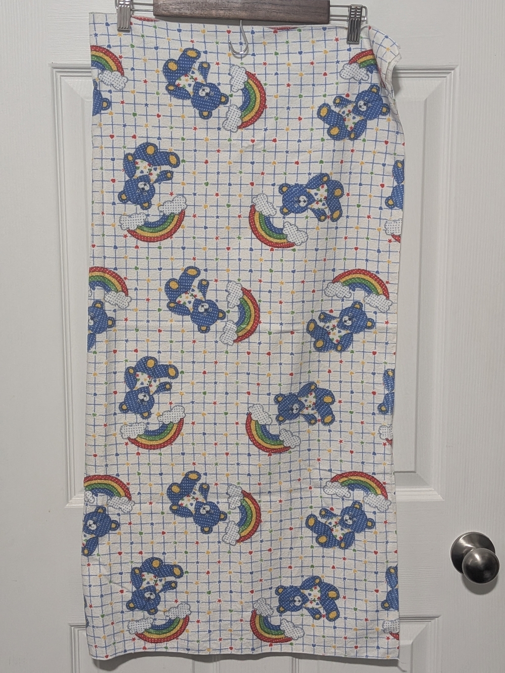 Vintage Baby Dreams Rainbow Bears Blanket Swaddle 1980s 34" x 35" Cotton Flannel